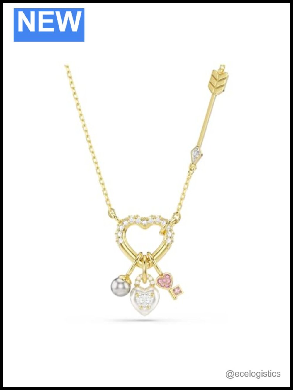 Swarovski Idyllia Gold Plated Crystal Heart Key Pendant Necklace 17"